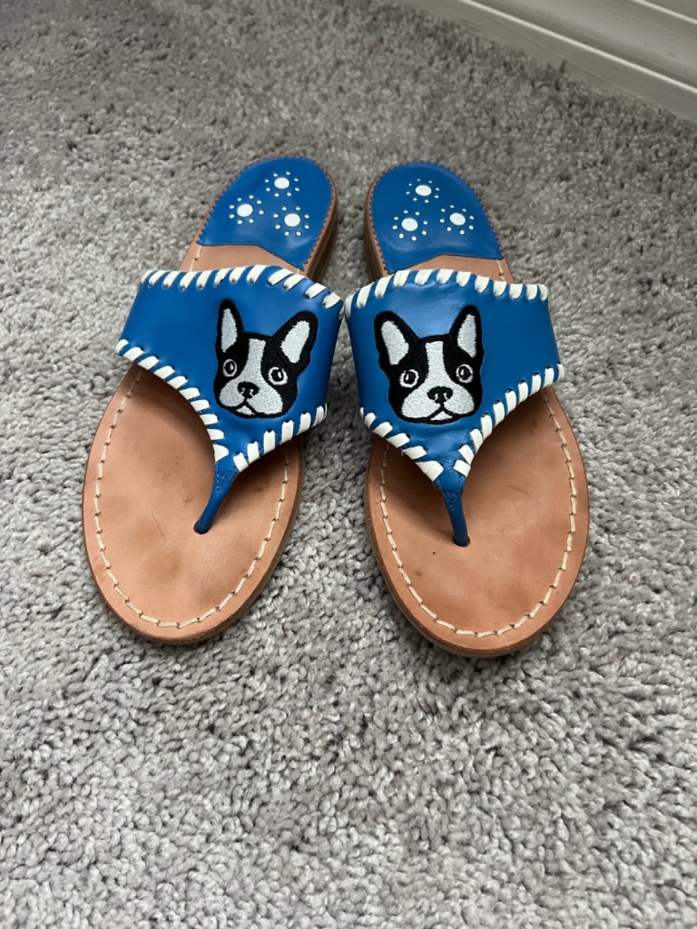 EUC Jack Rogers Blue French Bulldog Sandals 6